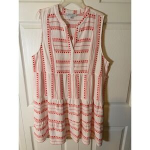 Single Thread Womens XL Orange/white Embroidered Gauze Tiered Sleeveless Mini